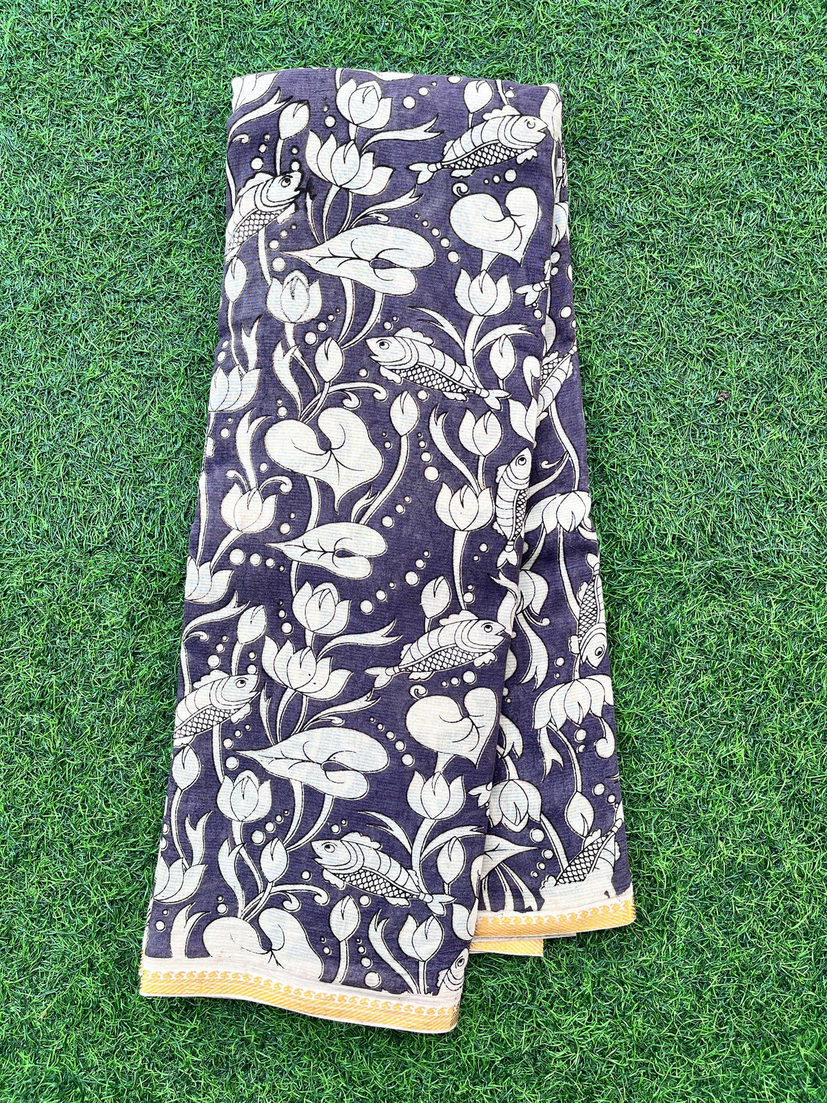 Kalamkari Cotton Small Zari Border Saree-KZB-SP-M038
