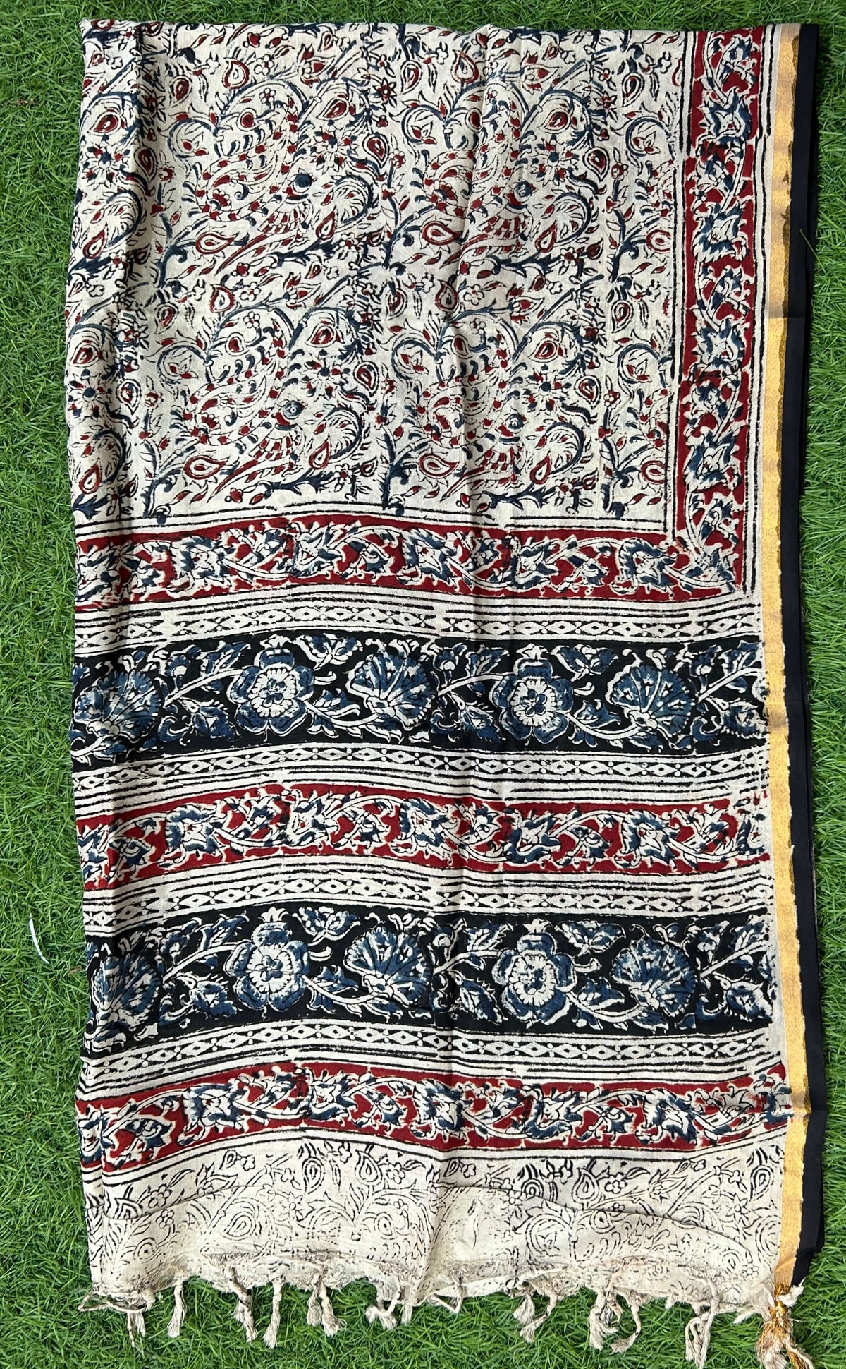 Kaddi Border Kalamkari Dupatta- KBKHPD-N-M187