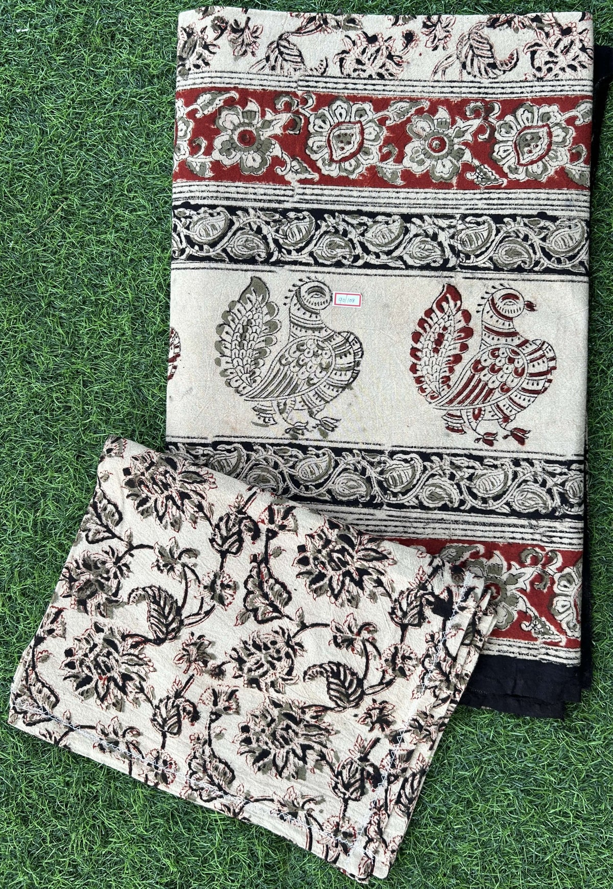 Kalamkari Block Printed Cotton Bed Cover with Pillow Covers - KBS037(90*108)