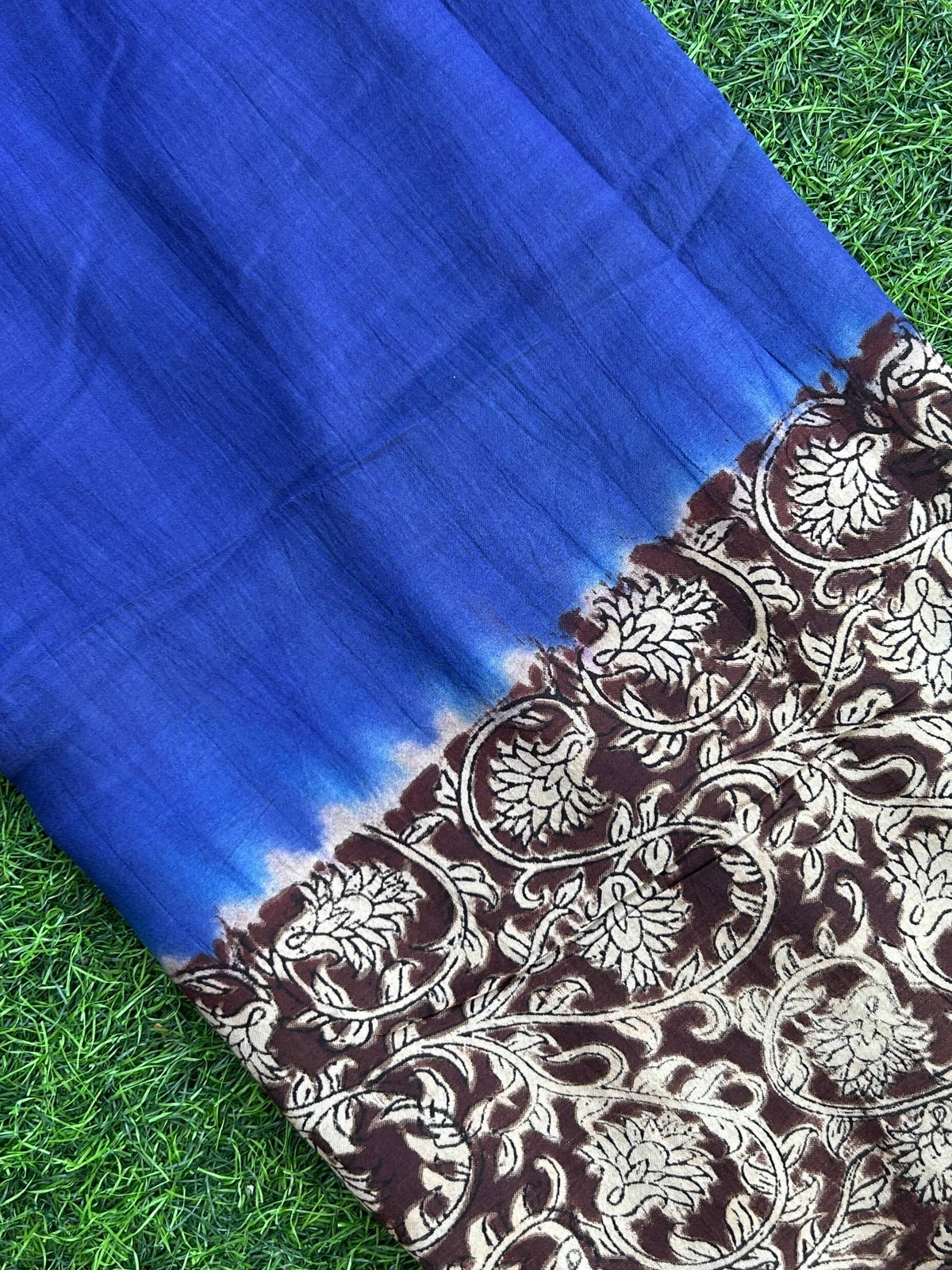 Kalamkari Block Printed Half & Half Chennuri Silk Fabric - HBP-M010