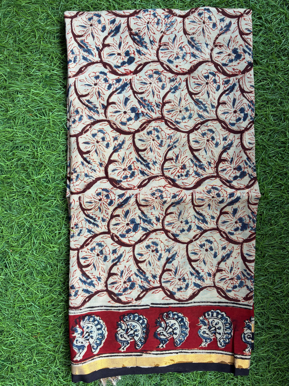 Kaddi Border Kalamkari Dupatta- KBKHPD-N-M172