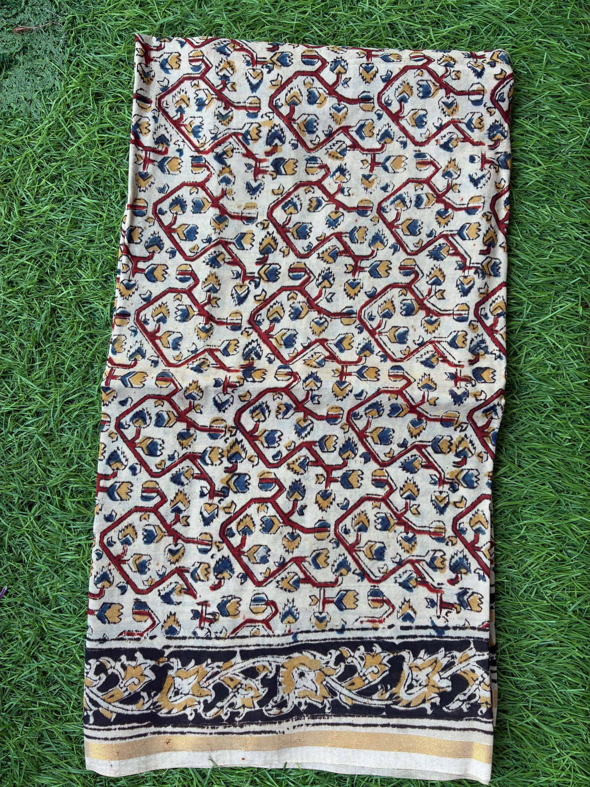 Kaddi Border Kalamkari Dupatta- KBKHPD-N-M178