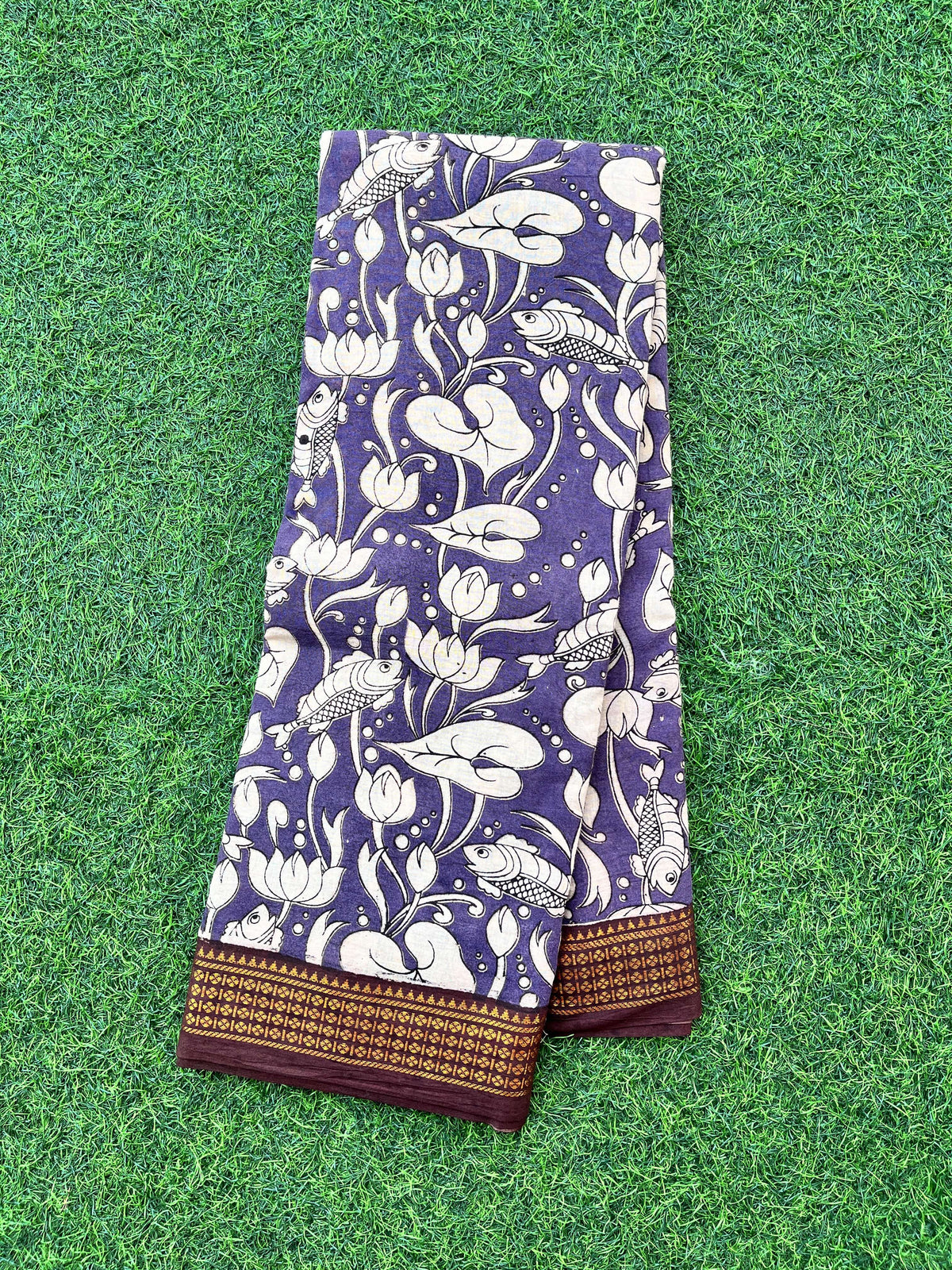Kalamkari Cotton Medium Zari Border Saree-KZB-SP-M036