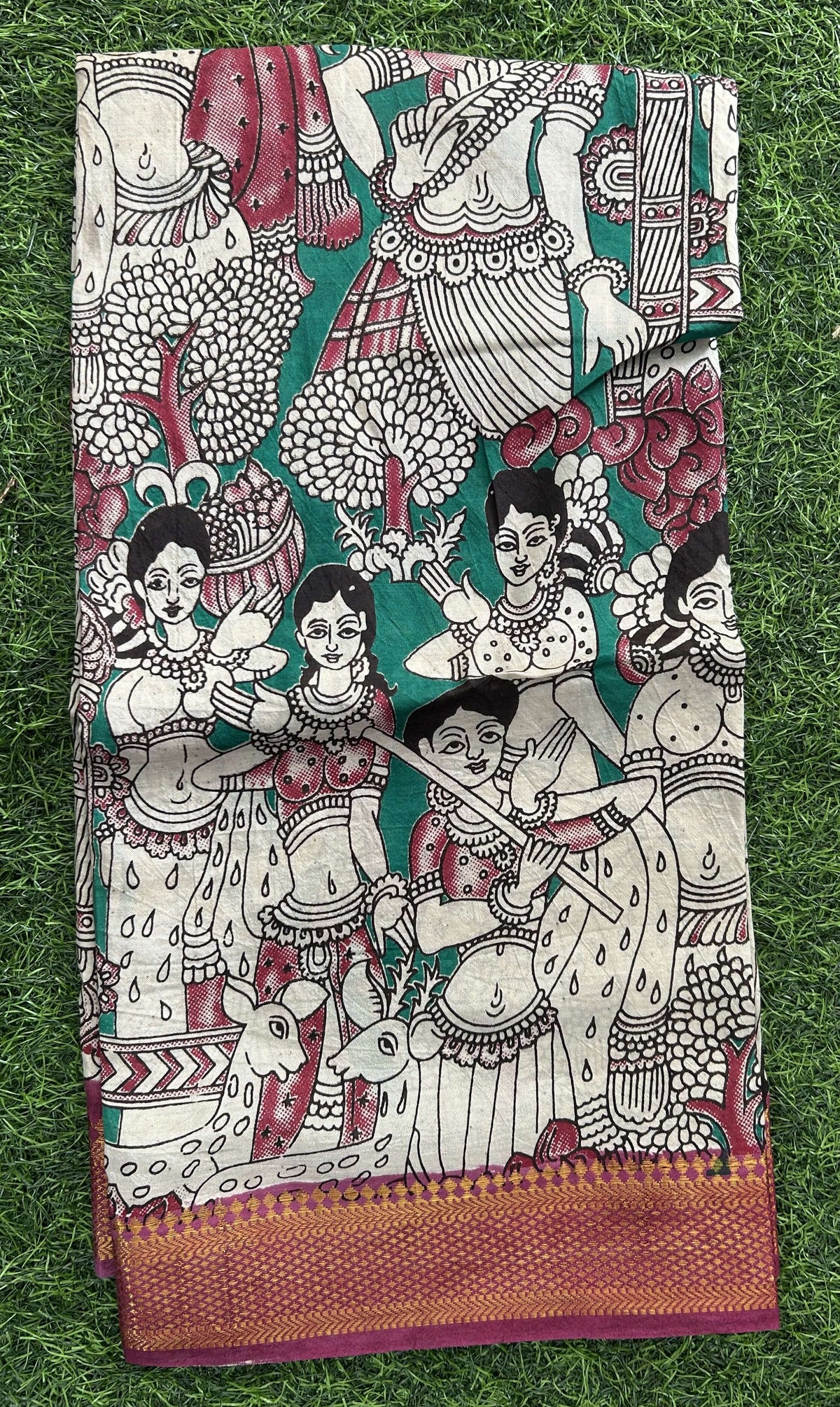 Nizam Border Kalamkari Dupatta- NBKHBD-N-M173