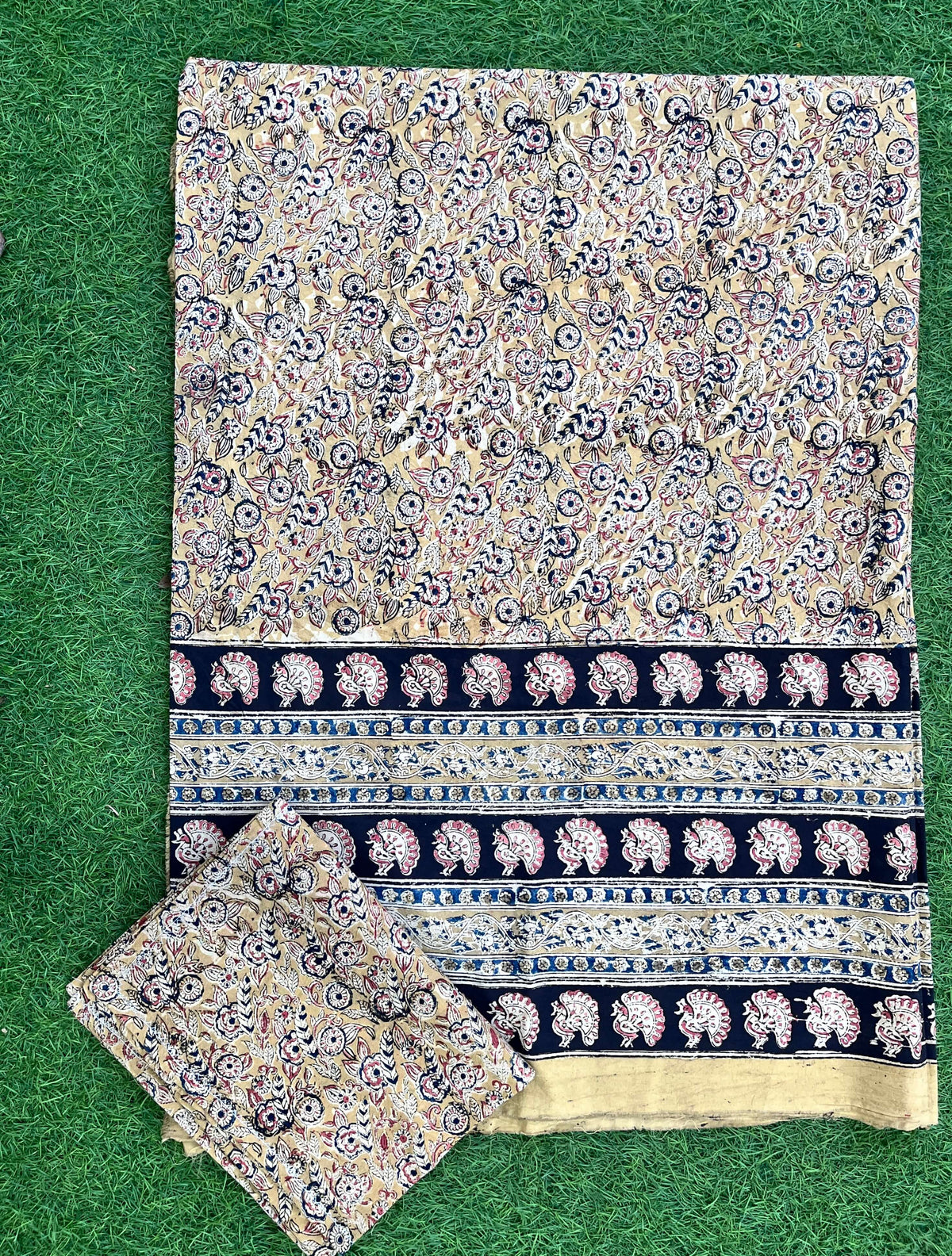 Kalamkari Block Printed Cotton Bed Cover with Pillow Covers - KBS030(108*108)