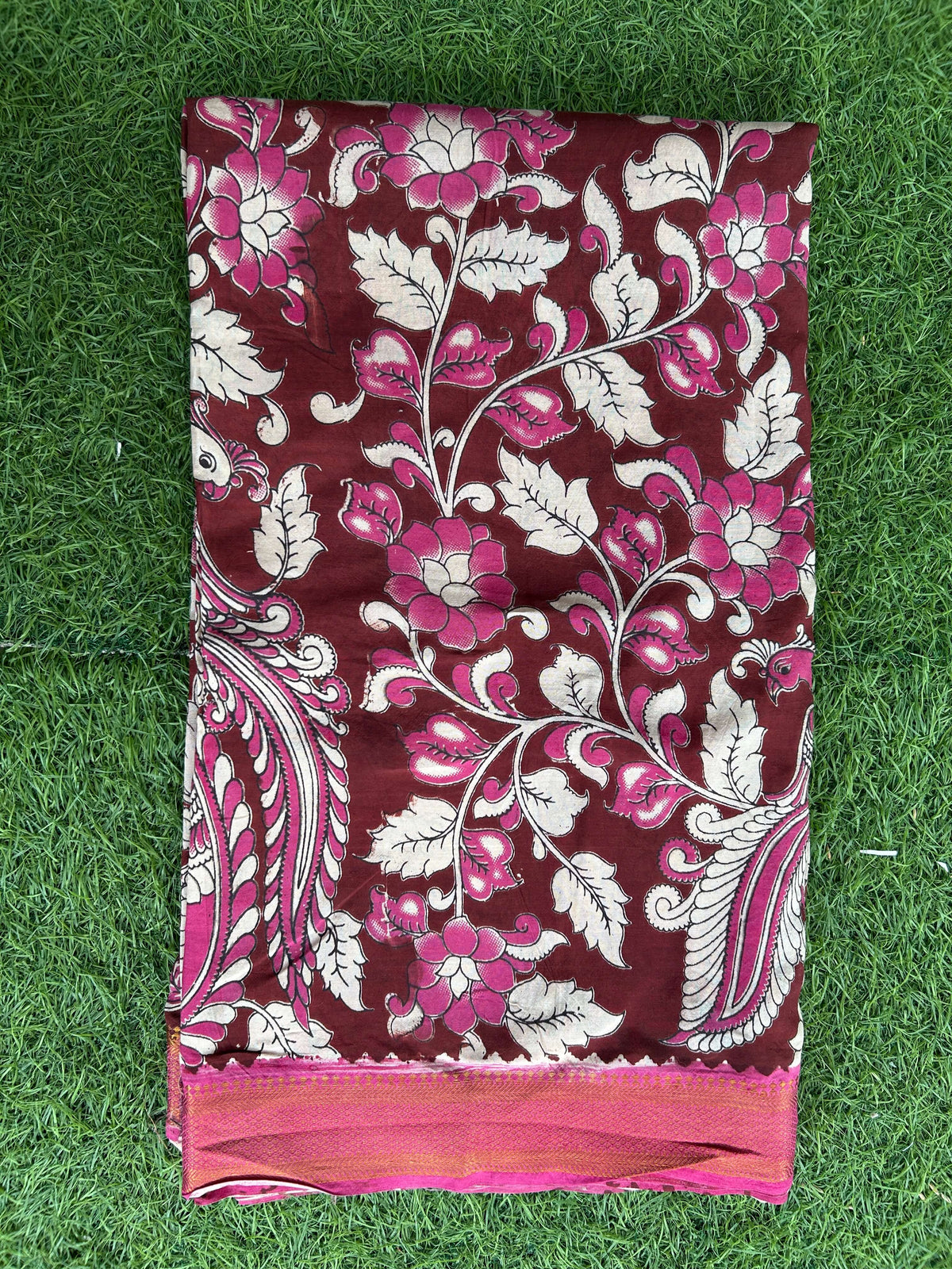 Kalamkari Screen Printed Nizam Border Fabric - SPNBF-009