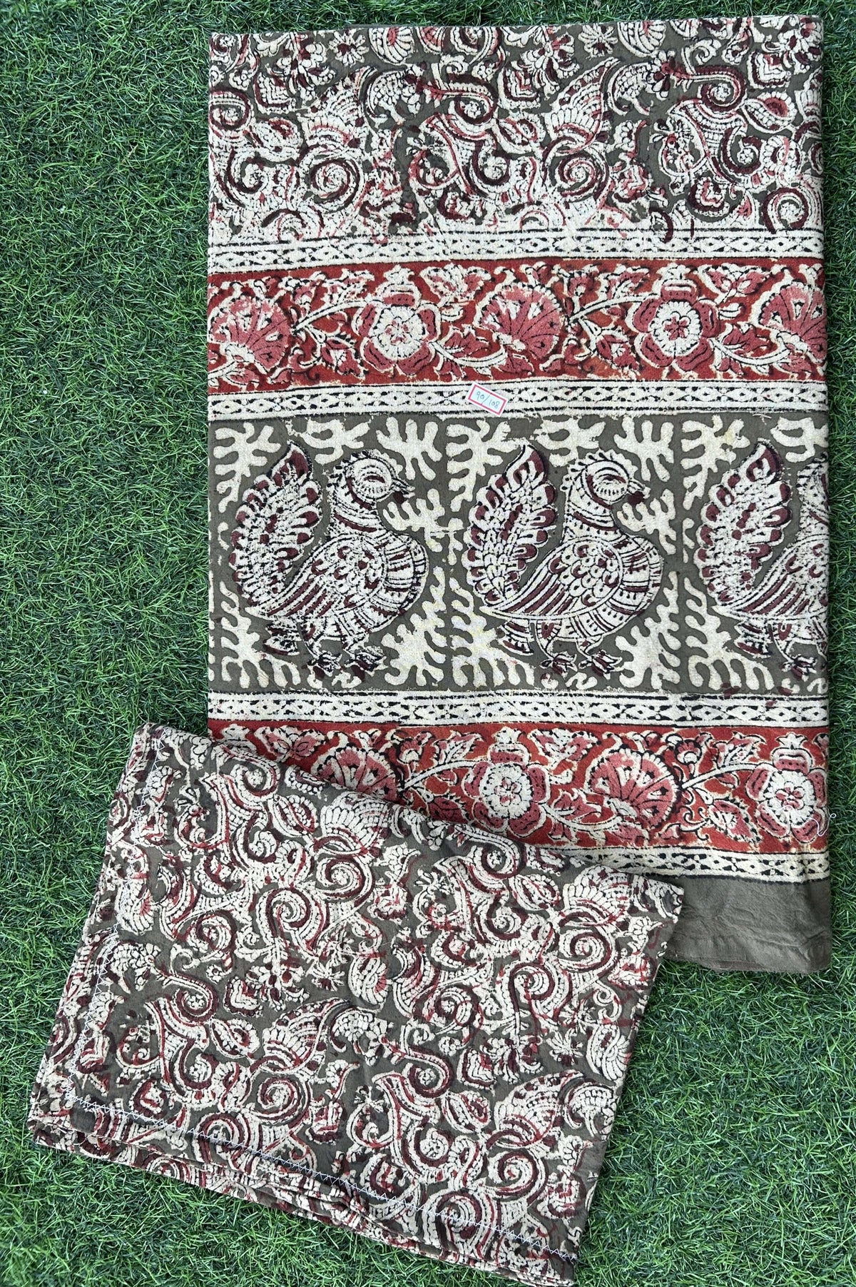 Kalamkari Block Printed Cotton Bed Cover with Pillow Covers - KBS036(90*108)
