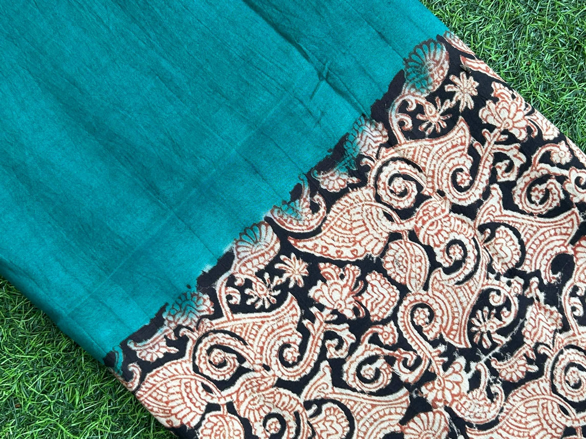 Kalamkari Block Printed Half & Half Chennuri Silk Fabric - HBP-M012