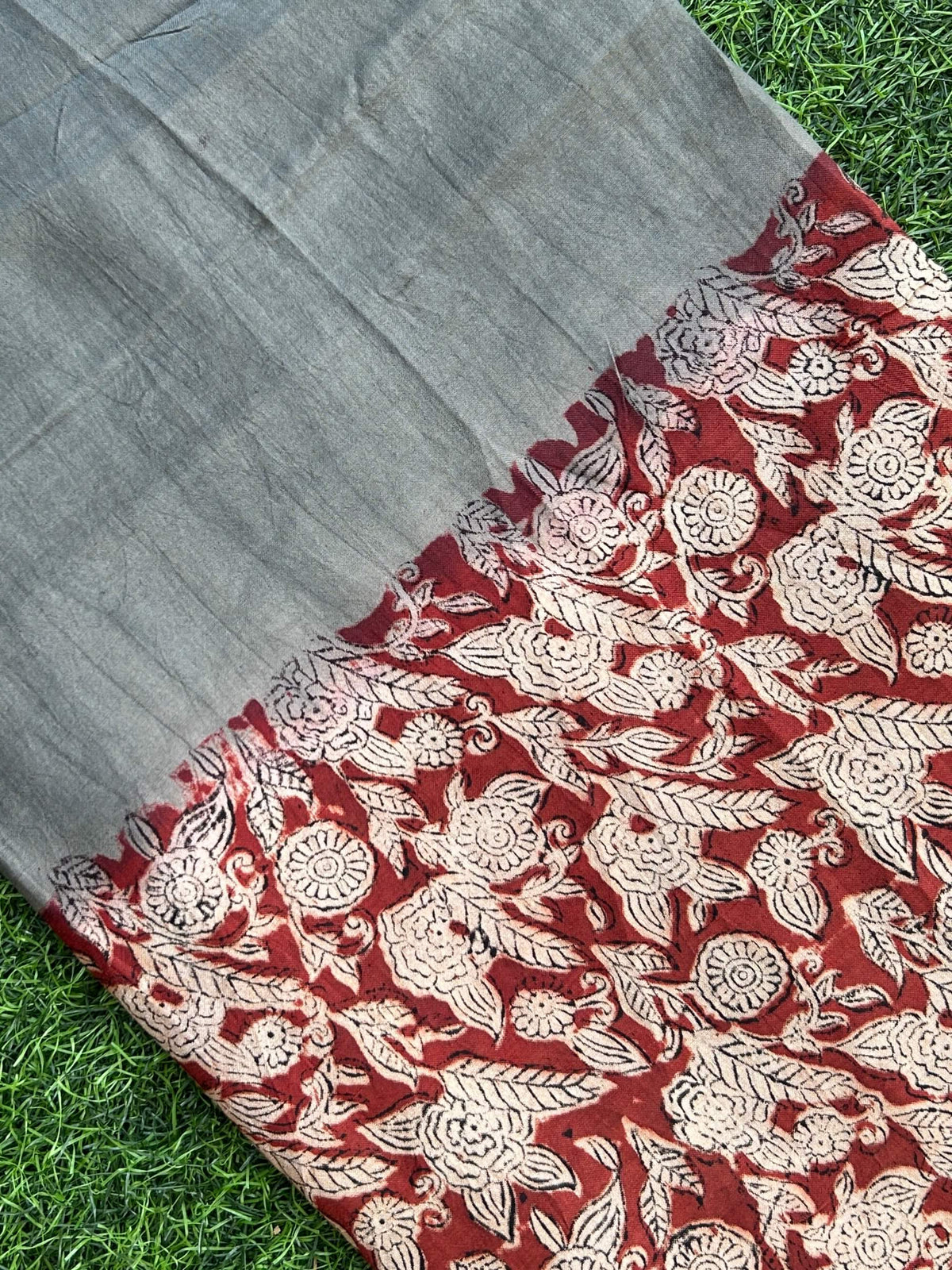 Kalamkari Block Printed Half & Half Chennuri Silk Fabric - HBP-M001
