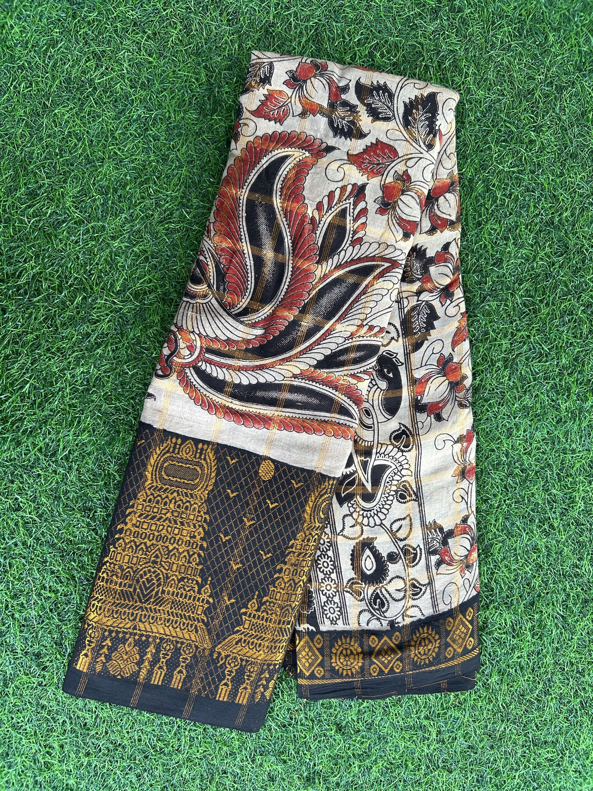 Kalamkari Cotton Zari Border Saree Without Blouse -KZB-SP-M002